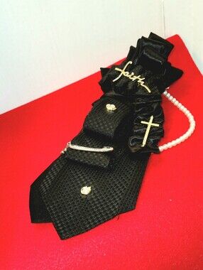 Black Dress Tie Accessory with Gold Accents